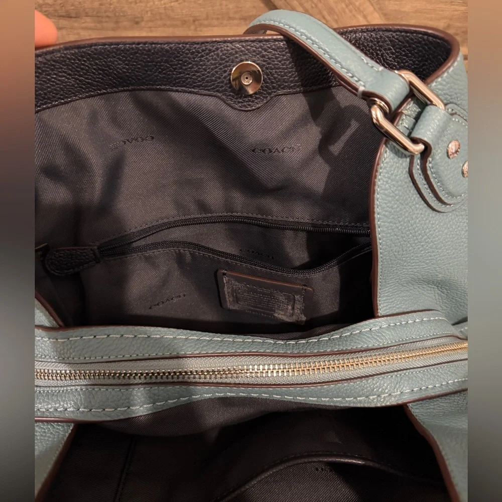 Coach Pebble Leather Shoulder Bag in Teal Blue - Picture 8 of 11